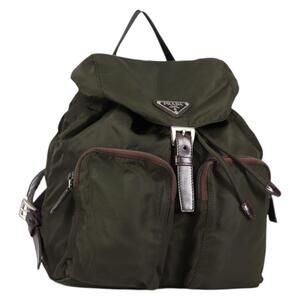 PRADA Backpack Nylon Khaki Silver